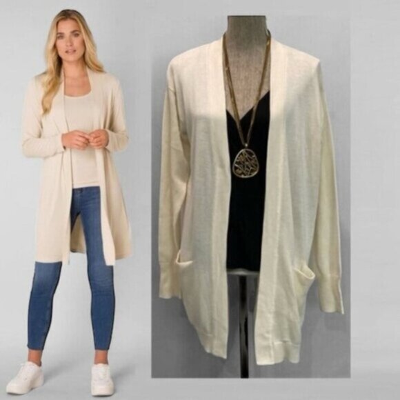 H&M Cream Long Open Cardigan Oversized - Picture 1 of 15